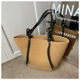  Túi cói đi biển vintage thời trang nữ phong cách cầm tay Hàn Quốc đẹp cổ điển màu nâu đậm - TC103 