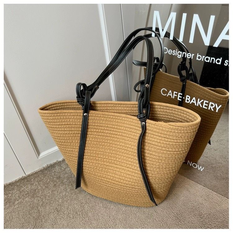  Túi cói đi biển vintage thời trang nữ phong cách cầm tay Hàn Quốc đẹp cổ điển màu nâu đậm - TC103 