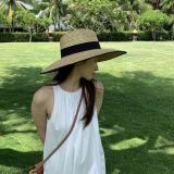  Mũ nón cói đi biển rộng vành tròn đẹp cho nữ sợi tự nhiên cao cấp dây đen - NC524 