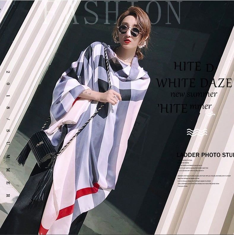  Quà tặng 20/10 cho sếp nữ, vợ, cô giáo, giáo viên nữ, mẹ và bạn gái, người yêu nữ quà tặng Khăn quàngchoàng cổ lụa cao cấp cho nữ văn phòng sở đẹp màu hồng sọc AGANA - KS046 