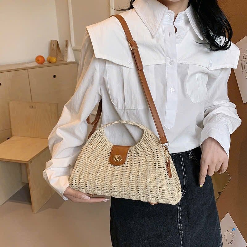  Túi cói đi biển vintage thời trang nữ phong cách cầm tay Hàn Quốc đẹp cổ điển - TC116 