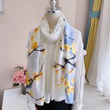  Quà tặng 20/10 cho sếp nữ, vợ, cô giáo, giáo viên nữ, mẹ và bạn gái, người yêu nữ quà tặng Khăn quàngchoàng cổ lụa cao cấp cho nữ văn phòng sở đẹp màu trắng phối xanh AGANA - KS179 
