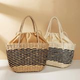  Túi cói đi biển vintage thời trang nữ phong cách cầm tay Hàn Quốc đẹp cổ điển màu nâu be  - TC110 