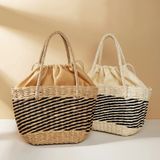  Túi cói đi biển vintage thời trang nữ phong cách cầm tay Hàn Quốc đẹp cổ điển màu nâu đậm - TC109 