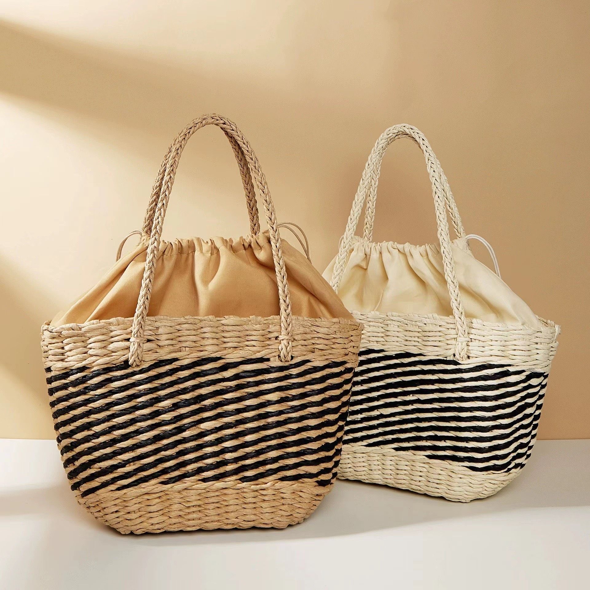  Túi cói đi biển vintage thời trang nữ phong cách cầm tay Hàn Quốc đẹp cổ điển màu nâu đậm - TC109 