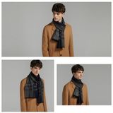  Quà tặng 20/11 cho đối tác nam, sếp nam, đồng nghiệp nam, người yêu nam ,bạn bè, anh trai hoặc người thân quà tặng Khăn quàng choàng cổ nam Hàng Hiệu & Cao Cấp - Khăn len cashmere giữ ấm họa tiết màu Xám sọc xanh - KN015 