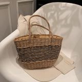  Túi cói đi biển vintage thời trang nữ phong cách cầm tay Hàn Quốc đẹp cổ điển màu nâu đậm - TC109 