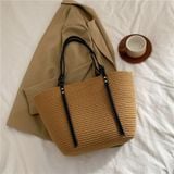  Túi cói đi biển vintage thời trang nữ phong cách cầm tay Hàn Quốc đẹp cổ điển màu nâu đậm - TC103 