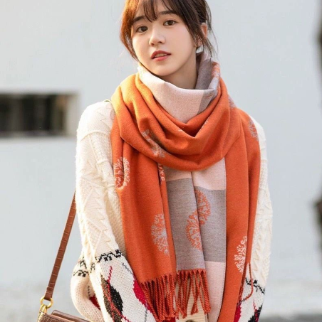  Quà tặng 20/11 cho sếp nữ, vợ, cô giáo, giáo viên nữ, mẹ và bạn gái, người yêu nữ quà tặng Khăn quàngcổ len cashmere nữ choàng giữ ấm màu cam AGANA Khăn Phụ Kiện - KC338 