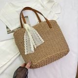  Túi cói đi biển vintage thời trang nữ phong cách cầm tay Hàn Quốc đẹp cổ điển màu nâu - TC106 