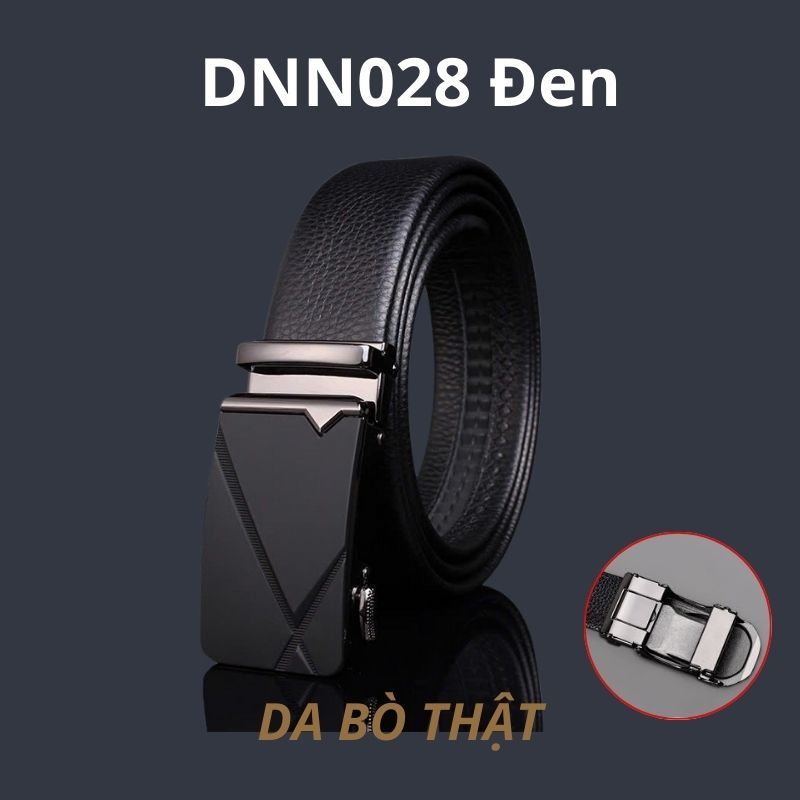  Thắt lưng nam da bò thật khóa tự động hợp kim chống rỉ AGANA dây nịt nam cao cấp khóa lỗ kim da bò bền bỉ thời trang - Màu Đen - DNN028 