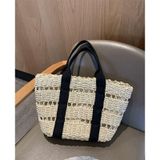  Túi cói đi biển vintage thời trang nữ phong cách cầm tay Hàn Quốc đẹp cổ điển màu nâu be  - TC111 