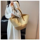  Túi cói đi biển vintage thời trang nữ phong cách cầm tay Hàn Quốc đẹp cổ điển màu nâu be sáng - TC105 