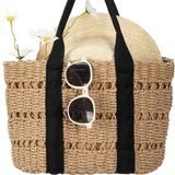  Túi cói đi biển vintage thời trang nữ phong cách cầm tay Hàn Quốc đẹp cổ điển màu nâu đậm - TC112 