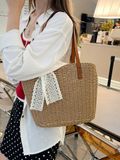  Túi cói đi biển vintage thời trang nữ phong cách cầm tay Hàn Quốc đẹp cổ điển màu nâu - TC106 