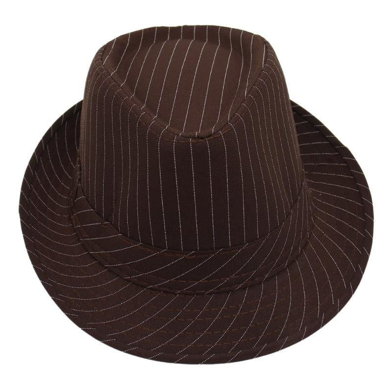 Mũ nón phớt Fedora nam vành nhỏ cao cấp AGANA nón cao bồi phong cách cổ điển pha lẫn hiện đại - Màu Nâu Sọc Trắng - MFDN001 