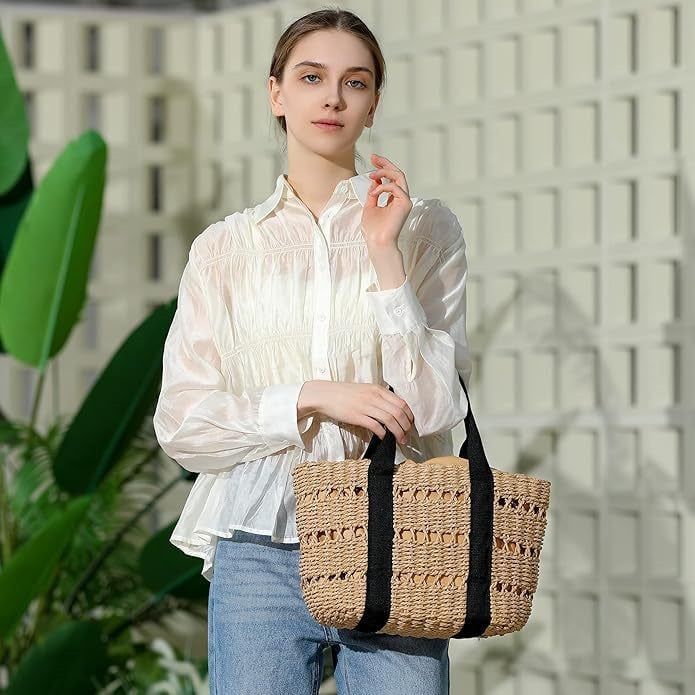  Túi cói đi biển vintage thời trang nữ phong cách cầm tay Hàn Quốc đẹp cổ điển màu nâu đậm - TC112 