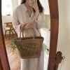 Túi cói đi biển vintage thời trang nữ phong cách cầm tay Hàn Quốc đẹp cổ điển màu nâu be- TC108