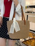  Túi cói đi biển vintage thời trang nữ phong cách cầm tay Hàn Quốc đẹp cổ điển màu nâu - TC106 