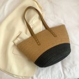  Túi cói đi biển vintage thời trang nữ phong cách cầm tay Hàn Quốc đẹp cổ điển màu nâu phối đen - TC104 