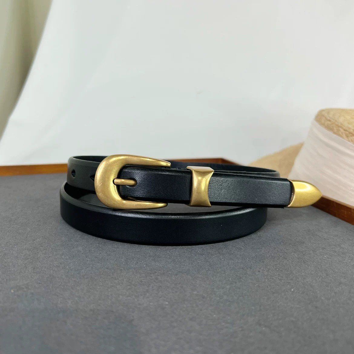  Thắt lưng nữ da bò thật AGANA dây nịt da thật đai váy da thật Hàn Quốc cao cấp phong cách hiện đại - DNT024 