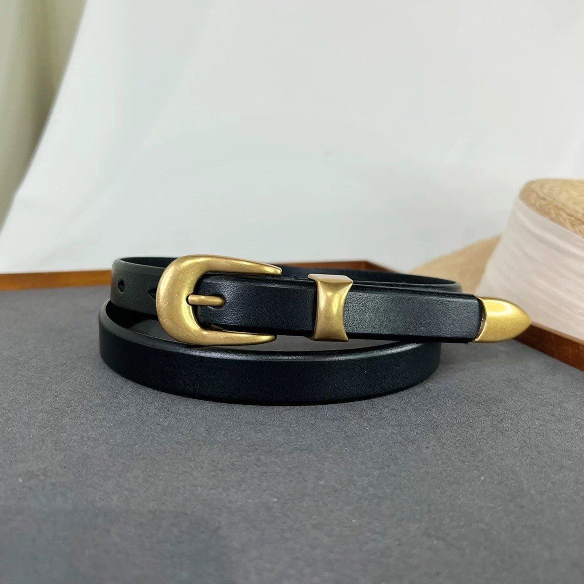  Thắt lưng nữ da bò thật AGANA dây nịt da thật đai váy da thật Hàn Quốc cao cấp phong cách hiện đại - DNT024 