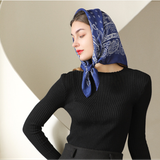  Khăn quàng cổ size vuông 70cm lụa mỏng nhẹ thích hợp cho mùa hè mùa xuân mùa thu chống nắng họa tiết hạt điều màu xanh đen AGANA- KL397 