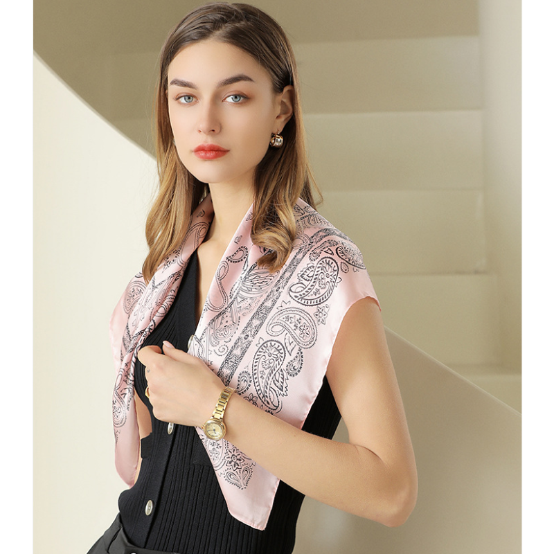  Khăn quàng cổ size vuông 70cm lụa mỏng nhẹ thích hợp cho mùa hè mùa xuân mùa thu chống nắng họa tiết hạt điều màu hồng nhạt AGANA- KL398 