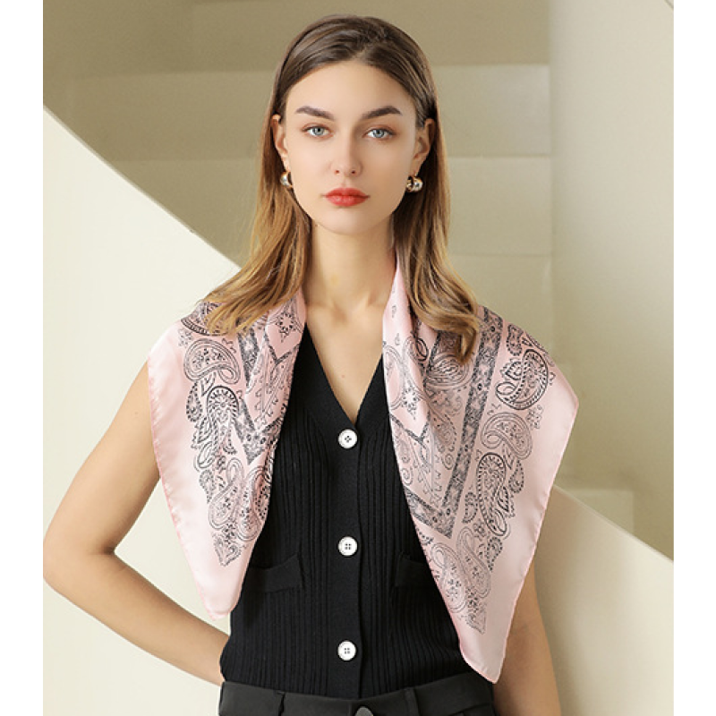  Khăn quàng cổ size vuông 70cm lụa mỏng nhẹ thích hợp cho mùa hè mùa xuân mùa thu chống nắng họa tiết hạt điều màu hồng nhạt AGANA- KL398 