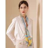  Khăn quàng choàng cổ lụa cao cấp cho nữ văn phòng công sở đẹp tranh phong cảnh màu xanh lam AGANA - K1001 