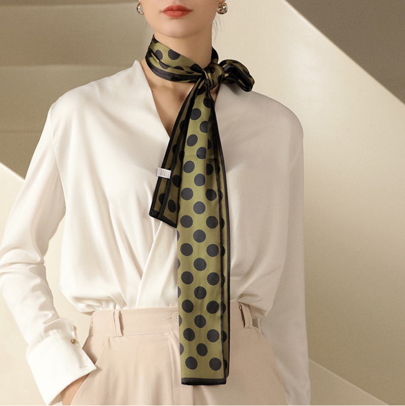  Quà tặng 20/10 cho sếp nữ, vợ, cô giáo, giáo viên nữ, mẹ và bạn gái, người yêu nữ quà tặng khăn quàng choàng cổ lụa cao cấp cho nữ văn phòng công sở đẹp họa tiết chấm bi màu xanh rêu AGANA - K1005 