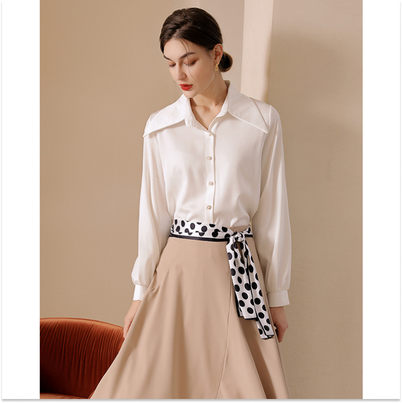  Quà tặng 20/10 cho sếp nữ, vợ, cô giáo, giáo viên nữ, mẹ và bạn gái, người yêu nữ quà tặng khăn quàng choàng cổ lụa cao cấp cho nữ văn phòng công sở đẹp họa tiết chấm bi màu trắng AGANA - K1002 