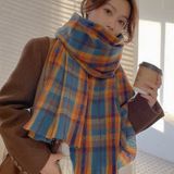  Khăn quàng choàng cổ len Cashmere giữ ấm caro sọc xanh nâu cao cấp đẹp sang trọng - KC480 