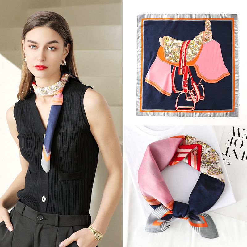  Khăn quàng cổ size vuông 70cm lụa mỏng nhẹ thích hợp cho mùa hè mùa xuân mùa thu chống nắng họa tiết yên ngựa màu xanh đen AGANA- KL410 