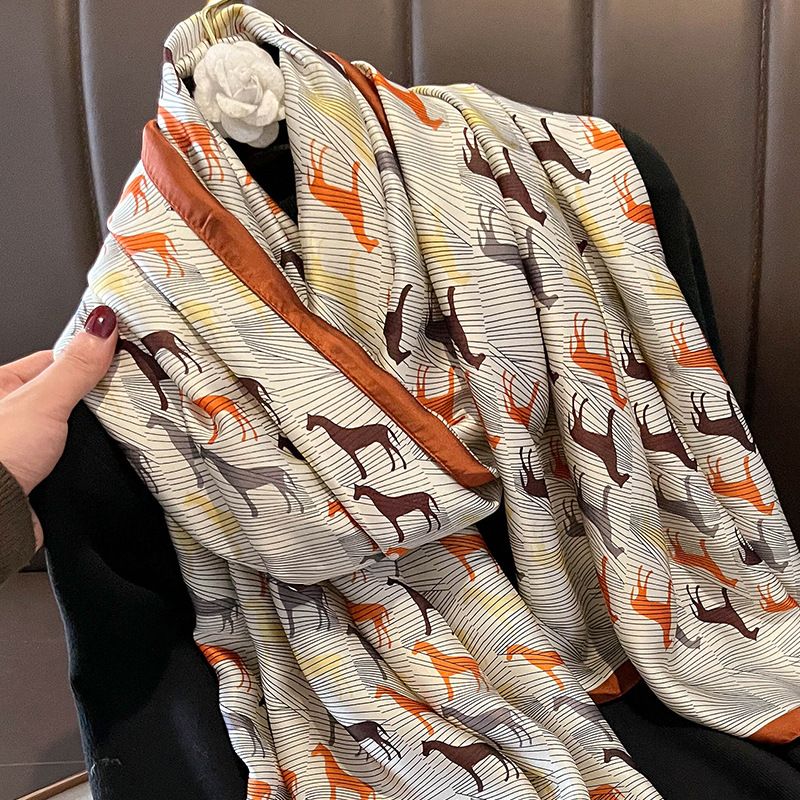  Khăn quàng choàng cổ lụa cao cấp cho nữ văn phòng sở đẹp màu trắng viền cam AGANA - KS210 