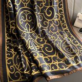  Khăn quàng choàng cổ lụa cao cấp cho nữ văn phòng sở đẹp màu đen vàng gold AGANA - KS212 