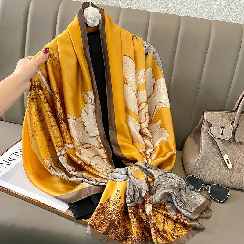  Khăn quàng choàng cổ lụa cao cấp cho nữ văn phòng sở đẹp màu vàng AGANA - KS215 