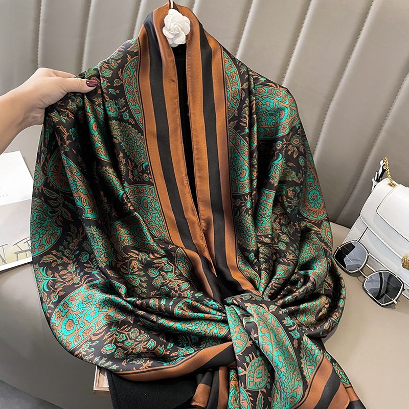  Khăn quàng choàng cổ lụa cao cấp cho nữ văn phòng sở đẹp màu xanh rêu AGANA - KS218 