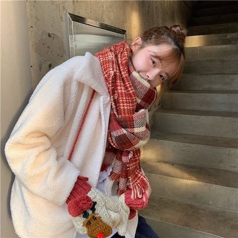  Khăn quàng choàng cổ len Cashmere giữ ấm cao cấp caro màu đỏ đô đẹp sang trọng AGANA - KC398 