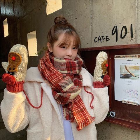  Khăn quàng choàng cổ len Cashmere giữ ấm cao cấp caro màu đỏ đô đẹp sang trọng AGANA - KC398 