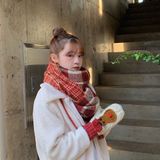  Khăn quàng choàng cổ len Cashmere giữ ấm cao cấp caro màu đỏ đô đẹp sang trọng AGANA - KC398 