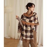  Khăn quàng choàng cổ len Cashmere giữ ấm caro màu nâu trái tim cao cấp phong cách Hàn Quốc đẹp sang trọng - KC404 