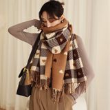  Khăn quàng choàng cổ len Cashmere giữ ấm caro màu nâu trái tim cao cấp phong cách Hàn Quốc đẹp sang trọng - KC404 
