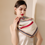  Khăn quàng cổ size 70cm lụa mỏng nhẹ thích hợp cho mùa hè mùa xuân mùa thu chống nắng họa tiết yên ngựa màu be AGANA- KL407 