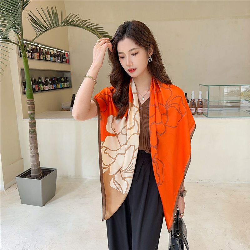  Khăn quàng choàng cổ lụa cao cấp cho nữ văn phòng sở đẹp màu cam AGANA - KS181 