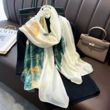  Khăn quàng choàng cổ lụa cao cấp cho nữ văn phòng sở đẹp hoa sen trắng xanh AGANA - KS021 