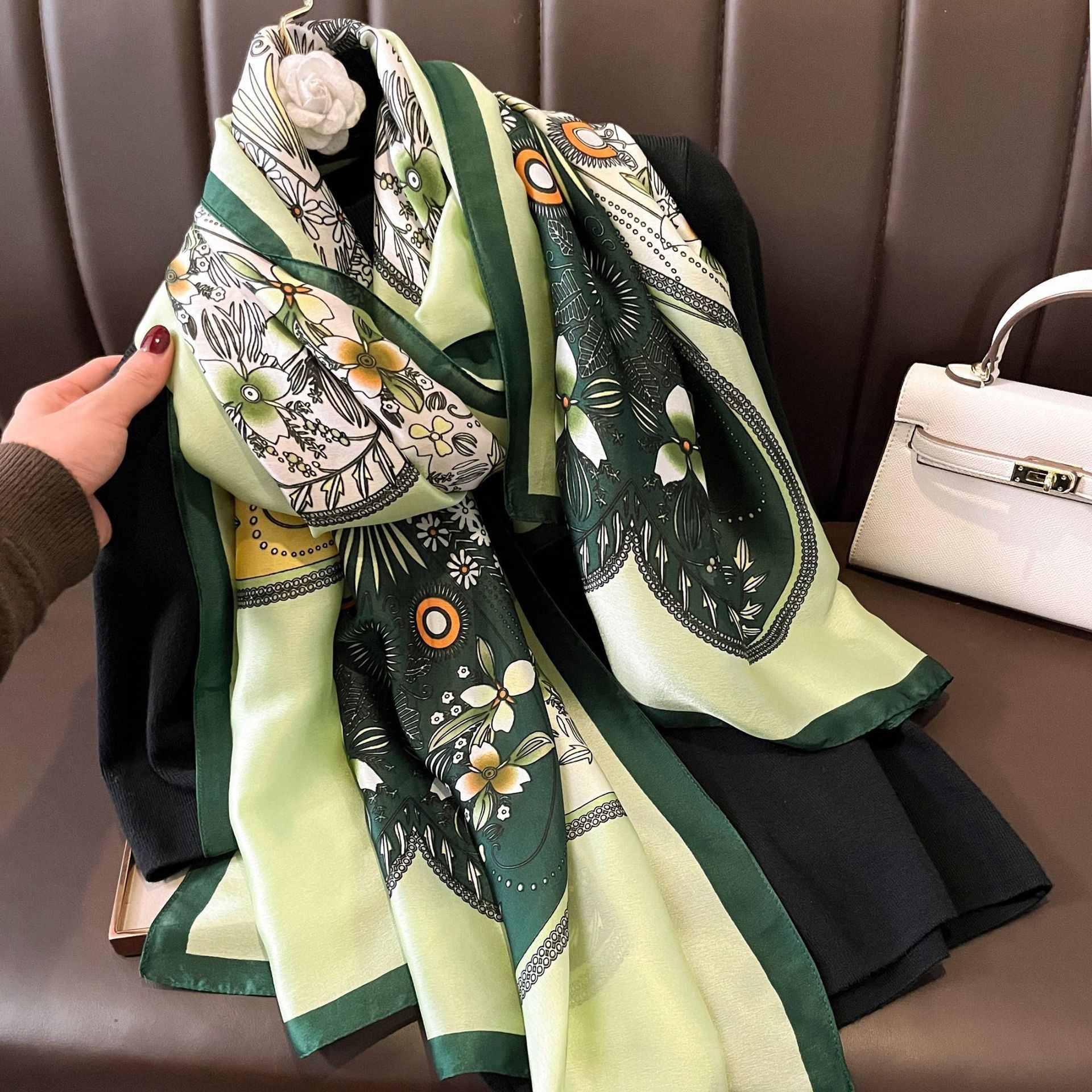  Khăn quàng choàng cổ lụa cao cấp cho nữ văn phòng sở đẹp màu xanh AGANA - KS176 
