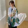 Khăn quàng choàng cổ lụa cao cấp cho nữ văn phòng sở đẹp hoa sen trắng xanh AGANA - KS021