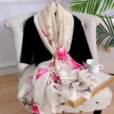  Khăn quàng choàng cổ lụa cao cấp cho nữ văn phòng sở đẹp màu be phối hồng AGANA - KS157 