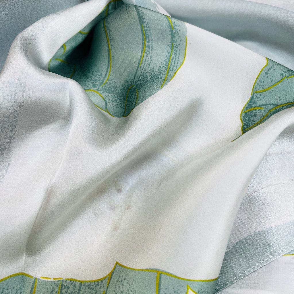  Khăn quàng choàng cổ lụa cao cấp cho nữ văn phòng sở đẹp màu xanh phối hoa sen AGANA - KS180 